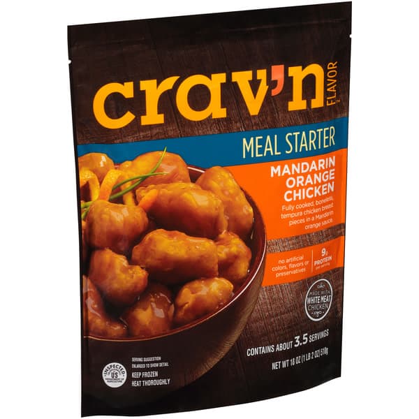 Crav'N Flavor, Mandarin Orange Chicken Fully Cooked, Boneless, Tempura Chicken Breast Pieces In A Mandarin Orange Sauce Meal Starter