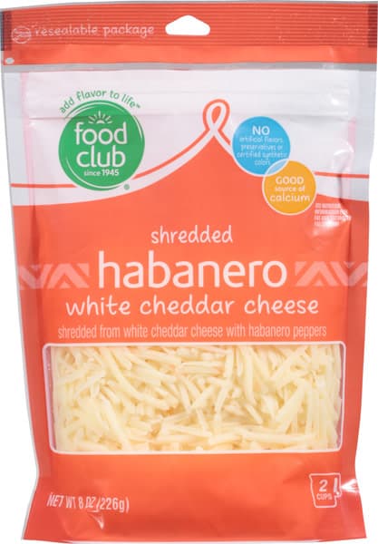 Food Club Habanero White Cheddar Shredded Cheese With Habanero Peppers
