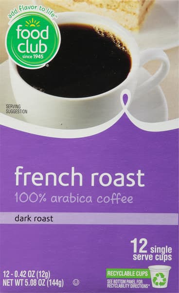 Food Club Dark Roast French Roast 100% Arabica Coffee Single Serve
