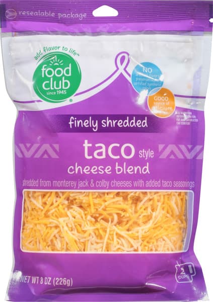 Food Club Taco Style Cheese Blend Colby & Monterey Jack Finely Shredded Cheeses With Added Taco Seasonings