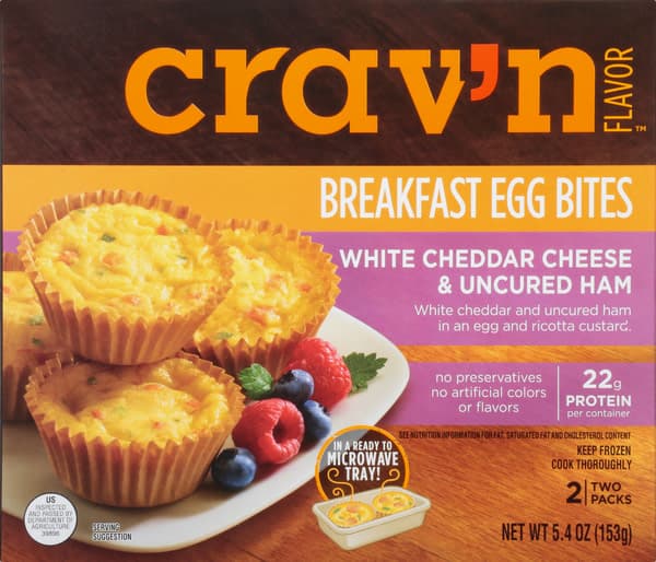 Crav'N Flavor White Cheddar Cheese & Uncured Ham White Cheddar And Uncured Ham In An Egg And Ricotta Custard Breakfast Egg Bites