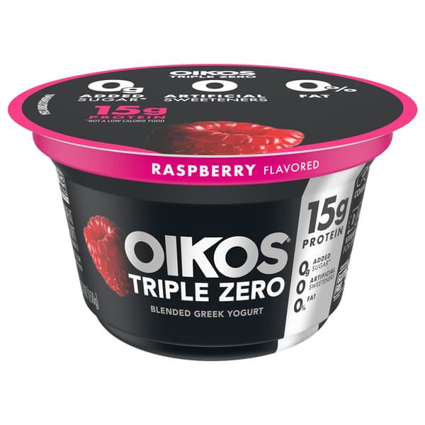 Dannon Oikos Triple Zero Raspberry Blended Greek Yogurt