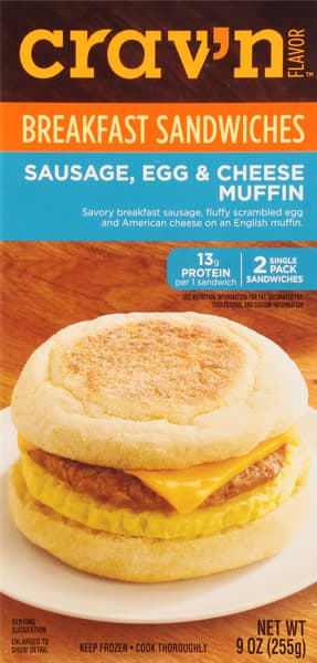 Crav'N Flavor Sausage, Egg & Cheese Muffin Breakfast Sandwiches