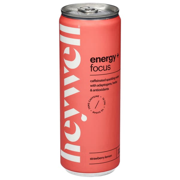 Heywell Sparkling Water, Energy + Focus, Strawberry Lemon