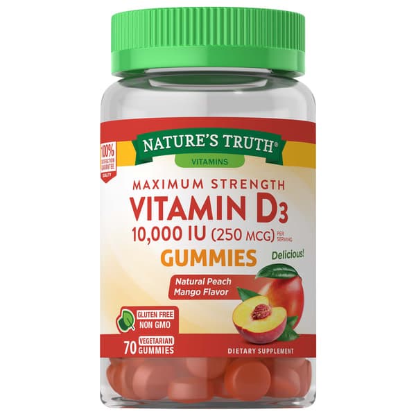 Nature'S Truth 250 Mcg Maximum Strength Natural Peach Mango Flavor Vitamin D3 70 Gummies