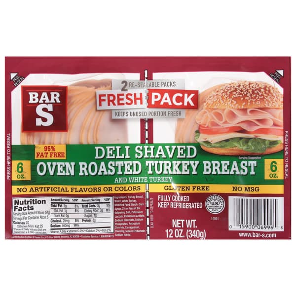 Bar S Deli Shaved Oven Roasted Turkey Breast And White Turkey