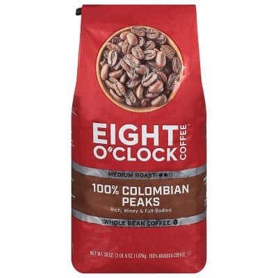Eight O'Clock Medium Roast Whole Bean Coffee, 100% Colombian Peaks