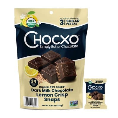 Chocxo Dark Milk Chocolate Lemon Crisps Snaps