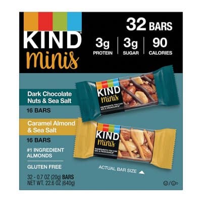 Kind Minis 16 Dark Chocolate Nuts & Sea Salt Bars And 16 Caramel Almond & Sea Salt Bars