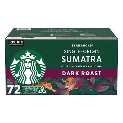 Starbucks Dark Roast K-Cup Coffee Pods, Single-Origin Sumatra