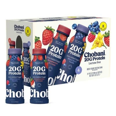 Chobani Complete Lowfat Greek Yogurt Drink: Mixed Berry Vanilla And Strawberry Cream Flavors 8 Bottles