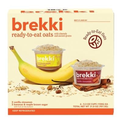 Brekki Ready-To-Eat Oats Variety Pack - Vanilla Cinnamon, Bananas & Maple Brown Sugar