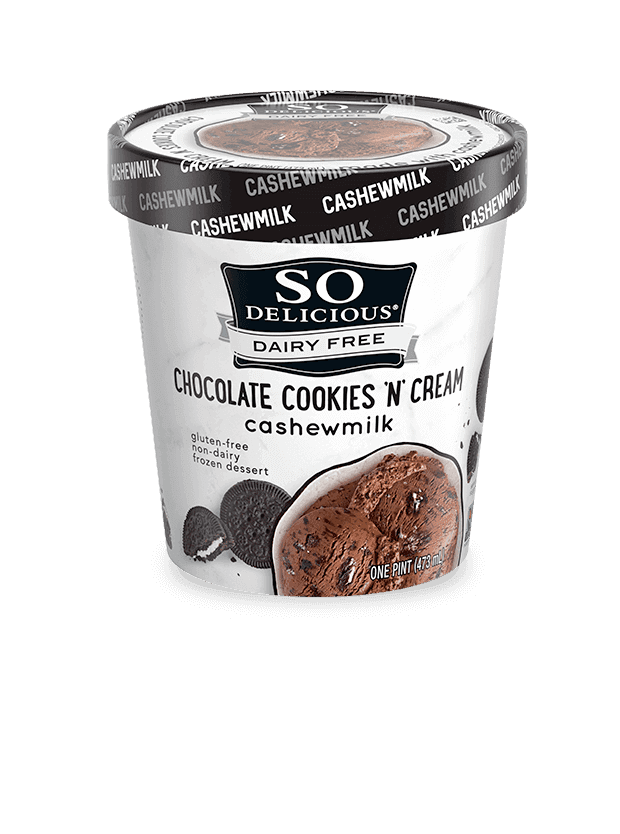 Is it Dairy Free? So Delicious Dairy Free Dairy Free Cashew Milk Dessert, Chocolate Cookies N' Cream, Non-gmo Project Verified