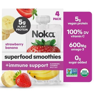 Noka Superfood Smoothies, +Immune Support, Strawberry Banana