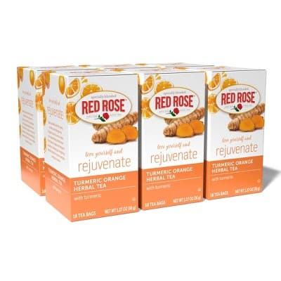 Red Rose Blossoms Turmeric Orange Blossom Herbal Tea With 18 Individually Wrapped Tea Bags Per Box (Pack Of 