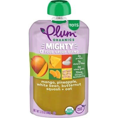 Plum Organics Mighty 4 Organic Mango Pineapple White Bean Butternut Squash Oat Baby Food Pouch