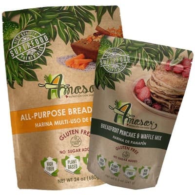 Amasar Combo: Breadfruit Pancake And Waffle Mix, All Purpose Baking Mix, Gluten-Free Non-Gmo High-Fiber No Sugar Added, Twin