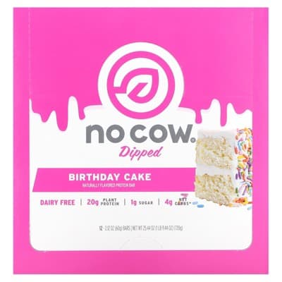 No Cow Dipped Protein Bar, Birthday Cake, 12 Bars