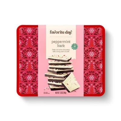 Holiday Semi-Sweet And White Chocolate Peppermint Bark With Candy Cane Bits Tin - Favorite Day&#8482;