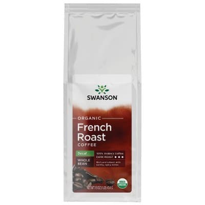 Swanson Organic French Roast Decaf Whole Bean Coffee - Dark Roast Pkg