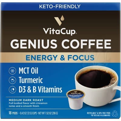 Vitacup Genius Energy &#38; Focus Medium Roast Coffee - Single Serve