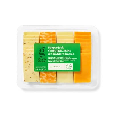 Pepper Jack, Colby Jack, Swiss &#38; Cheddar Cheese Slice Party Tray  Good &#38; Gather&#8482;