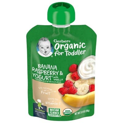 Gerber Organic Toddler Banana Raspberry &#38; Yogurt With Vanilla Baby Food Pouch