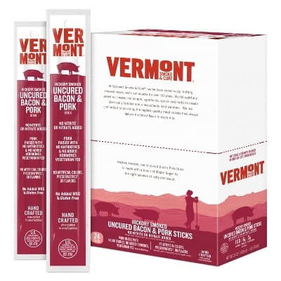 Snack Sticks By Vermont Smoke & Cure – Hickory Smoked Bacon  Pork – Healthy Meat Protein – Jerky Stick – Carton