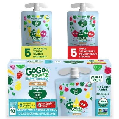 Gogo Squeez Happy Tummiez Organic Apple Pear Yellow Carrot/Strawberry Pomegranate Spinach Variety Pack