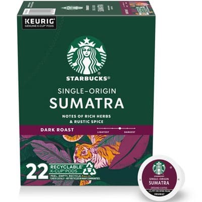 Starbucks Keurig Sumatra Dark Roast Coffee Pods - 22 K