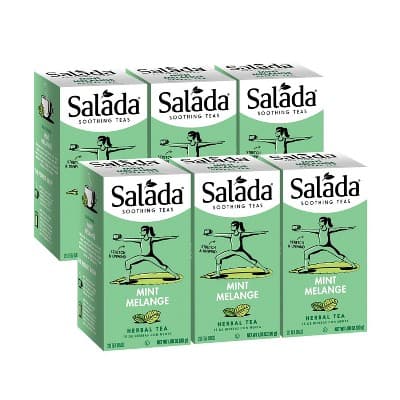 Salada Soothing Teas, Mint Melange Herbal Tea 20 Individually Wrapped Tea Bags Per Box (Pack Of 