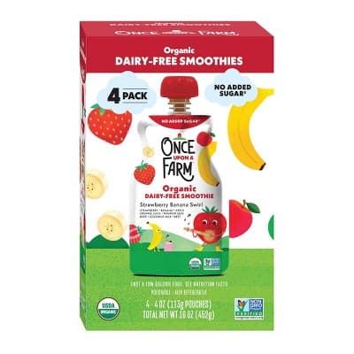 Once Upon A Farm Strawberry Banana Swirl Organic Dairy-Free Kids&#39; Smoothie 