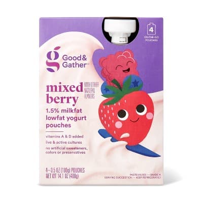 Mixed Berry Lowfat Kids&#39; Yogurt - Pouches - Good &#38; Gather&#8482;