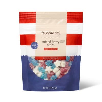 Stand-Up Resealable Pouch Filled With Mini Red, White &#38; Blue Stars - Favorite Day&#8482;