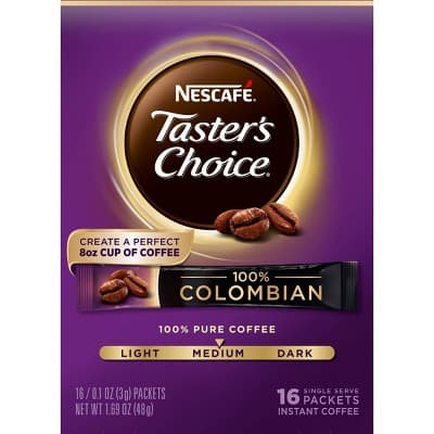 Nescafe Coffee, Instant, Medium, 100% Colombian, Single Serve