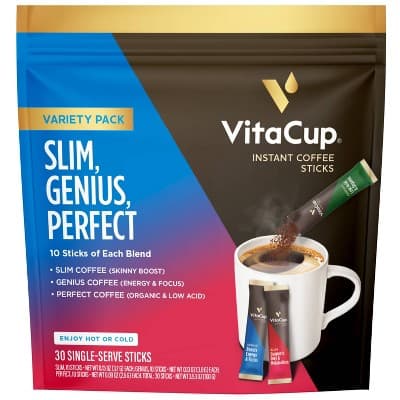 Vitacup Variety Pack (Slim, Genius, &#38; Perfect) Instant Coffee Packets Medium Dark Roast