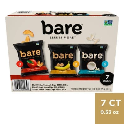 Bare Baked Crunchy Fuji & Reds Apple Chips, Simply Banana Chips, Toasted Coconut Chips