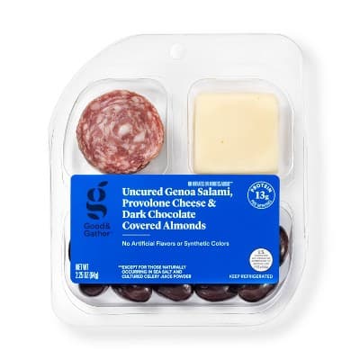 Uncured Genoa Salami, Provolone Cheese And Dark Chocolate Covered Almonds Snacker - Good &#38; Gather&#8482;