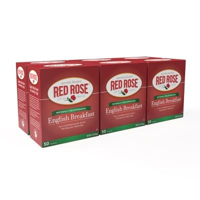 Red Rose Decaffeinated English Breakfast Tea With 50 Individually Wrapped Tea Bags Per Box Pack Of