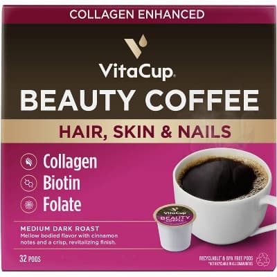 Vitacup Beauty Collagen Coffee Pods W/ Biotin For Hair, Skin &#38; Nails Medium Dark Roastv