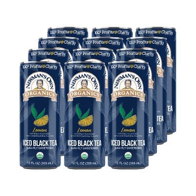 Newman'S Own Organics Lemon Iced Black Tea, Slightly Sweetened, Iced Tea Cold Brew Cans