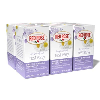 Red Rose Blossoms Sweet Chamomile Herbal Tea With 18 Individually Wrapped Tea Bags Per Box (Pack Of 