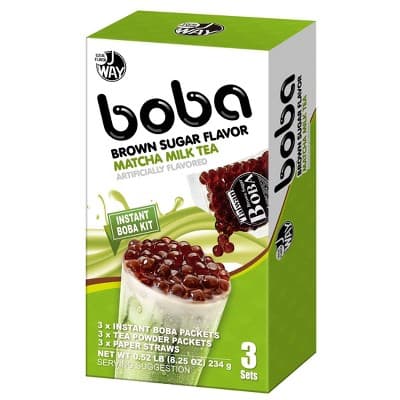 J Way Matcha Milk Tea Boba Brown Sugar Flavor Instant Boba Kit