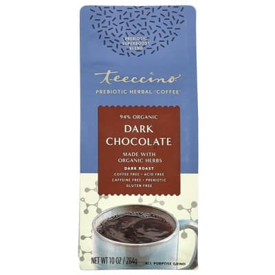 Teeccino Prebiotic Herbal Coffee, Dark Chocolate, Dark Roast, Caffeine Free