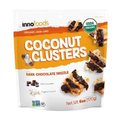 Inno Foods Organic Coconut Clusters With Dark Chocolate Drizzle
