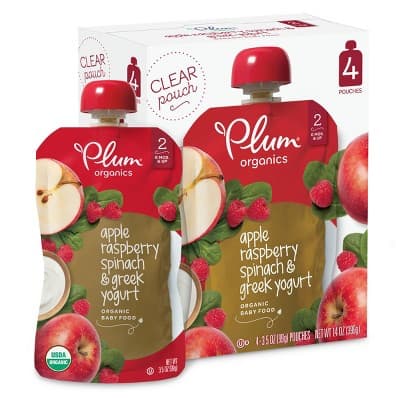 Plum Organics Apple Raspberry Spinach &#38; Greek Yogurt Baby Food Pouches