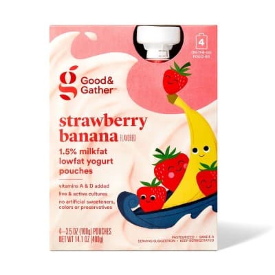 Strawberry Banana Lowfat Kids&#39; Yogurt - Pouches - Good &#38; Gather&#8482;