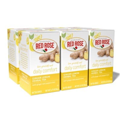 Red Rose Blossoms Ginger Lemon Herbal Tea Caffeine Free With 18 Individually Wrapped Tea Bags Per Box (Pack Of 