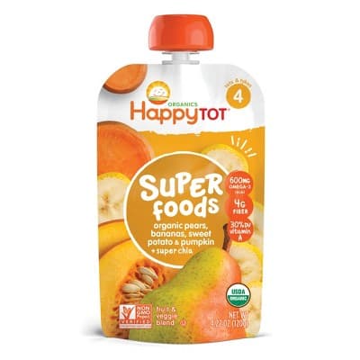 Happytot Super Foods Organic Pears Bananas Sweet Potato &#38; Pumpkin With Super Chia Baby Food Pouch