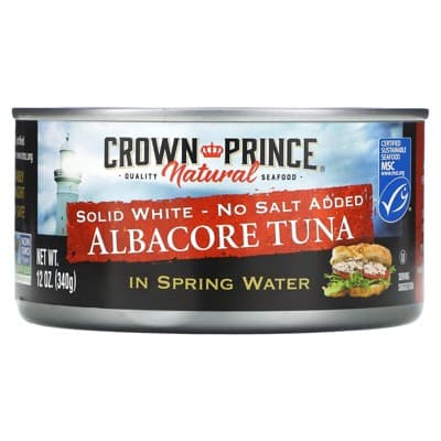 Crown Prince Natural Albacore Tuna, Solid White - No Salt Added, In Spring Water